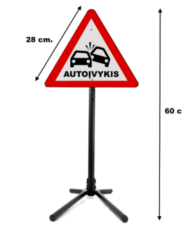 Pastatomas, mobilus, surenkamas kelio ženklas Autoįvykis