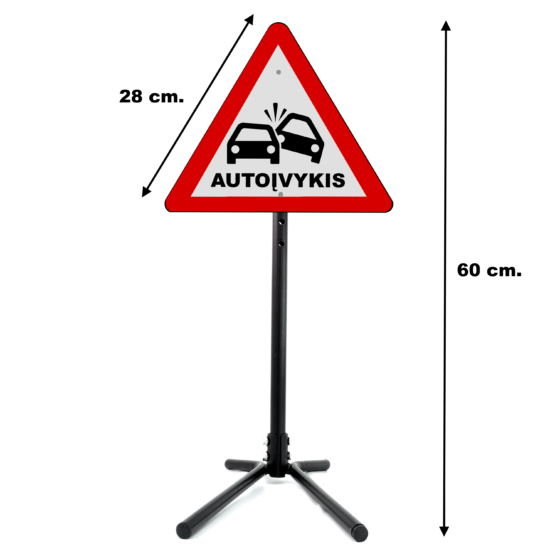 Pastatomas, mobilus, surenkamas kelio ženklas Autoįvykis