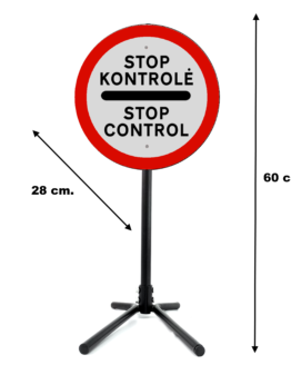 Pastatomas, mobilus, surenkamas kelio ženklas "Stop Kontrolė"