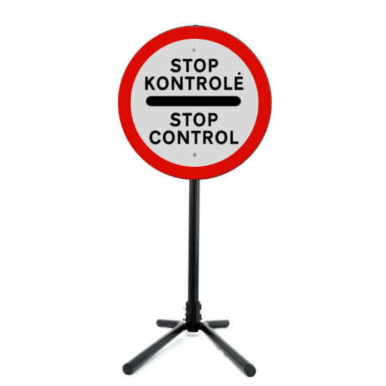 Pastatomas, mobilus, surenkamas kelio ženklas "Stop Kontrolė"