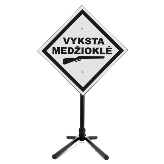 Pastatomas, mobilus, surenkamas kelio ženklas "Vyksta Medžioklė"