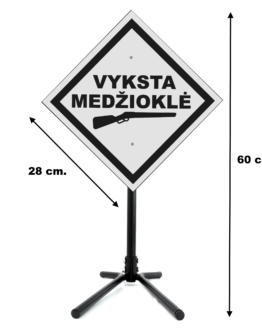 Pastatomas, mobilus, surenkamas kelio ženklas "Vyksta Medžioklė"