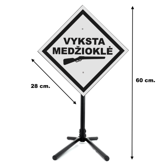 Pastatomas, mobilus, surenkamas kelio ženklas "Vyksta Medžioklė"