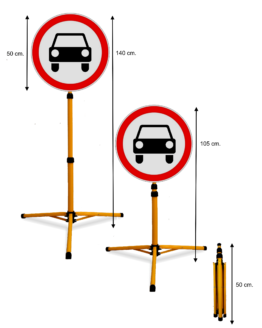 Pastatomas Teleskopinis Ženklas "Eismas Draudžiamas". Šviesą atspindintis, todėl ryškiai matomas tamsiu paros metu priartėjus automobiliui su šviesomis ar prožektoriumi. Tvirtas, lengvas, atsparus įvairioms oro sąlygoms, tinkamas naudoti lauke ir viduje. Greitai ir paprastai išskleidžiamas 140cm. aukščio ženklas. Tvirtas, lengvas, 3mm. storio, 50cm. pločio ženklas.