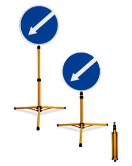 Pastatomas Teleskopinis Ženklas "Rodyklė". Šviesą atspindintis, todėl ryškiai matomas tamsiu paros metu priartėjus automobiliui su šviesomis ar prožektoriumi. Tvirtas, lengvas, atsparus įvairioms oro sąlygoms, tinkamas naudoti lauke ir viduje. Greitai ir paprastai išskleidžiamas 140cm. aukščio ženklas. Tvirtas, lengvas, 3mm. storio, 50cm. pločio ženklas.