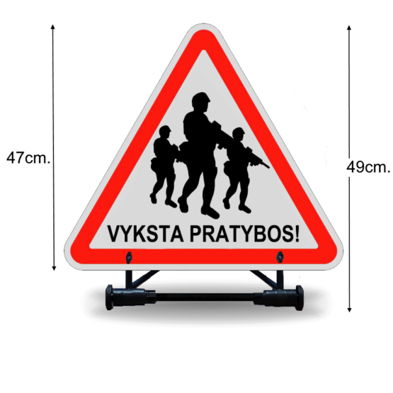 Sulankstomas kelio ženklas "Vyksta Karinės Pratybos"